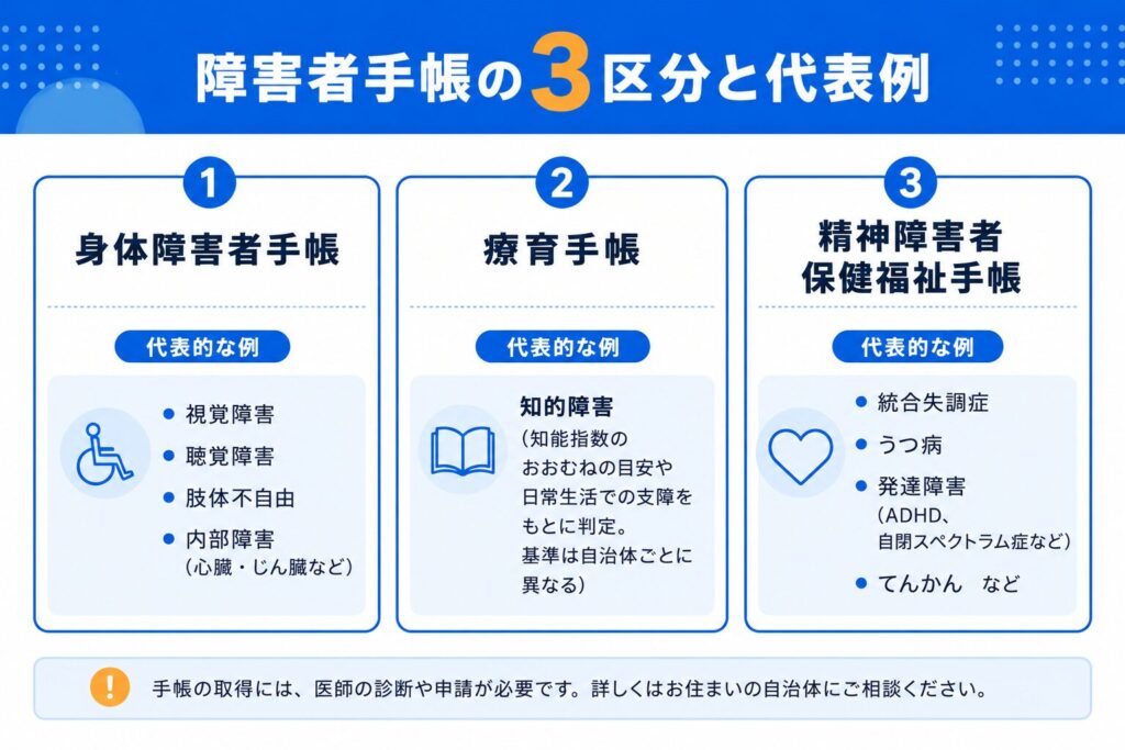 障害者手帳の3区分と代表例