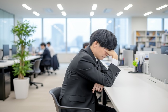 目を押さえる男性