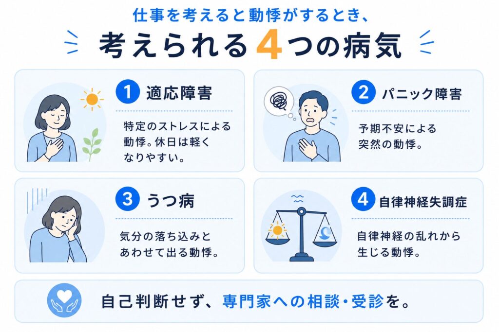 仕事を考えると動機がするとき、考えられる4つの病気
